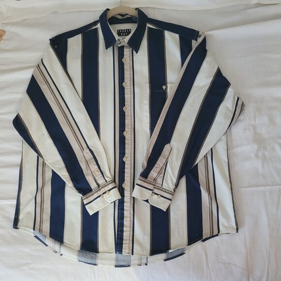 Navy Blue Striped Mens Long Sleeve Trader Bay Shirt Size XL - Picture 9 of 14